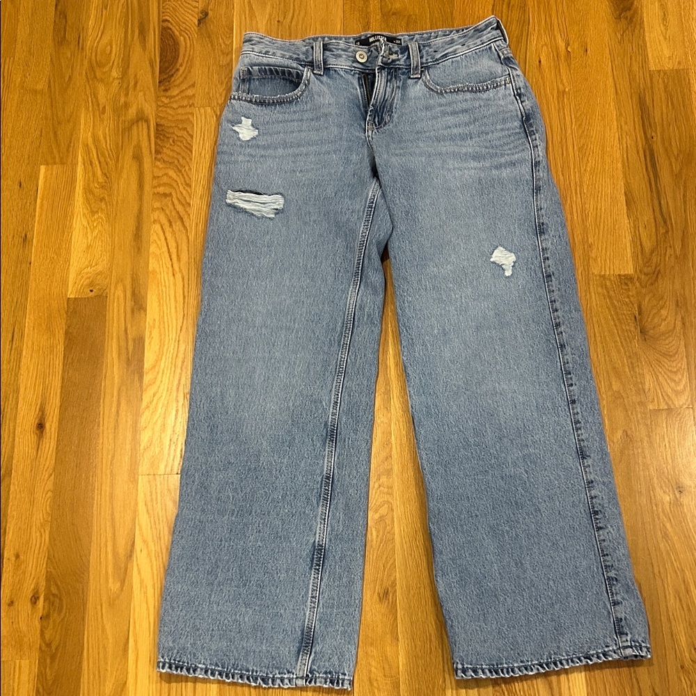 Hollister Light Blue Distressed wide leg Jeans